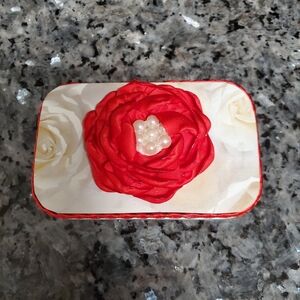 Red Floral Prayer Box with Pearl Accent